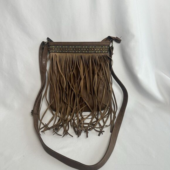 Y2K Crossbody Bag Faux Leather Fringe Woven Design Adjustable Strap - Picture 2 of 10